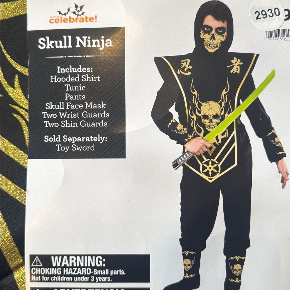 Kids Skull Ninja Costume 6 Piece Set Halloween Size M 8 NEW